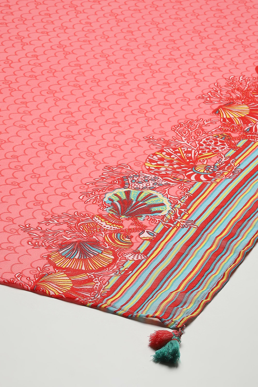 Coral Cotton Blend Woven Dupatta image number 1